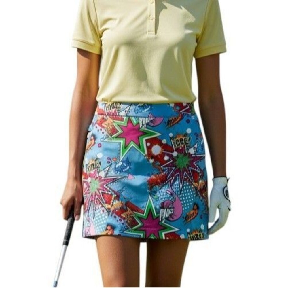 Royal & Awesome Golf Skort Women's 6 Tee-Loops Deep Pockets Partoon Blue Comic